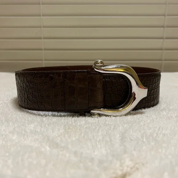 Brian Toohey Brown Leather Belt BRIAN TOOHEY Gold Tone 925 Sterling Silver Buckle Small Tan  main image 4